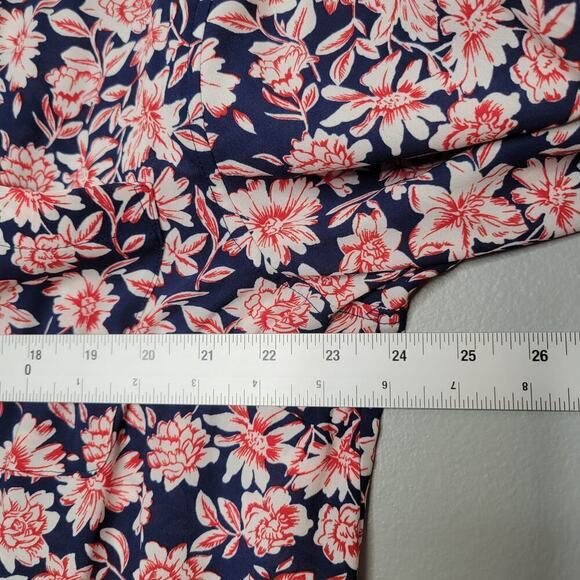 Talbots shirt womens size XL navy blue red floral button up top roll tab sleeves - Picture 9 of 12